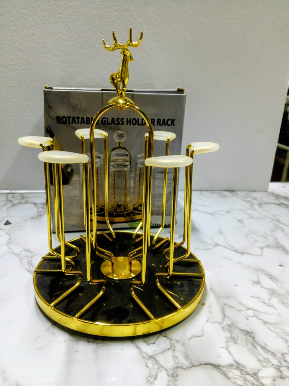 Luxury Gold 6-Glass Holder Rack with Drip Tray