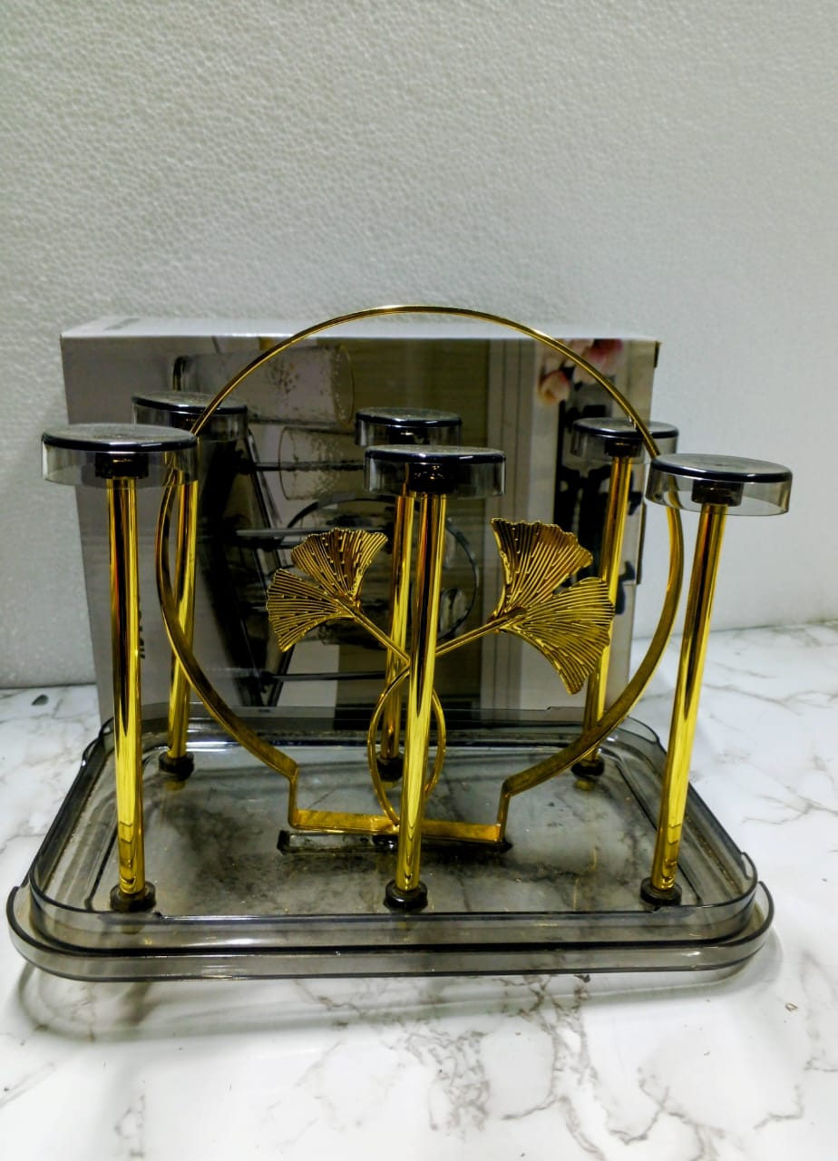 Luxury Gold 6-Glass Holder Rack with Drip Tray