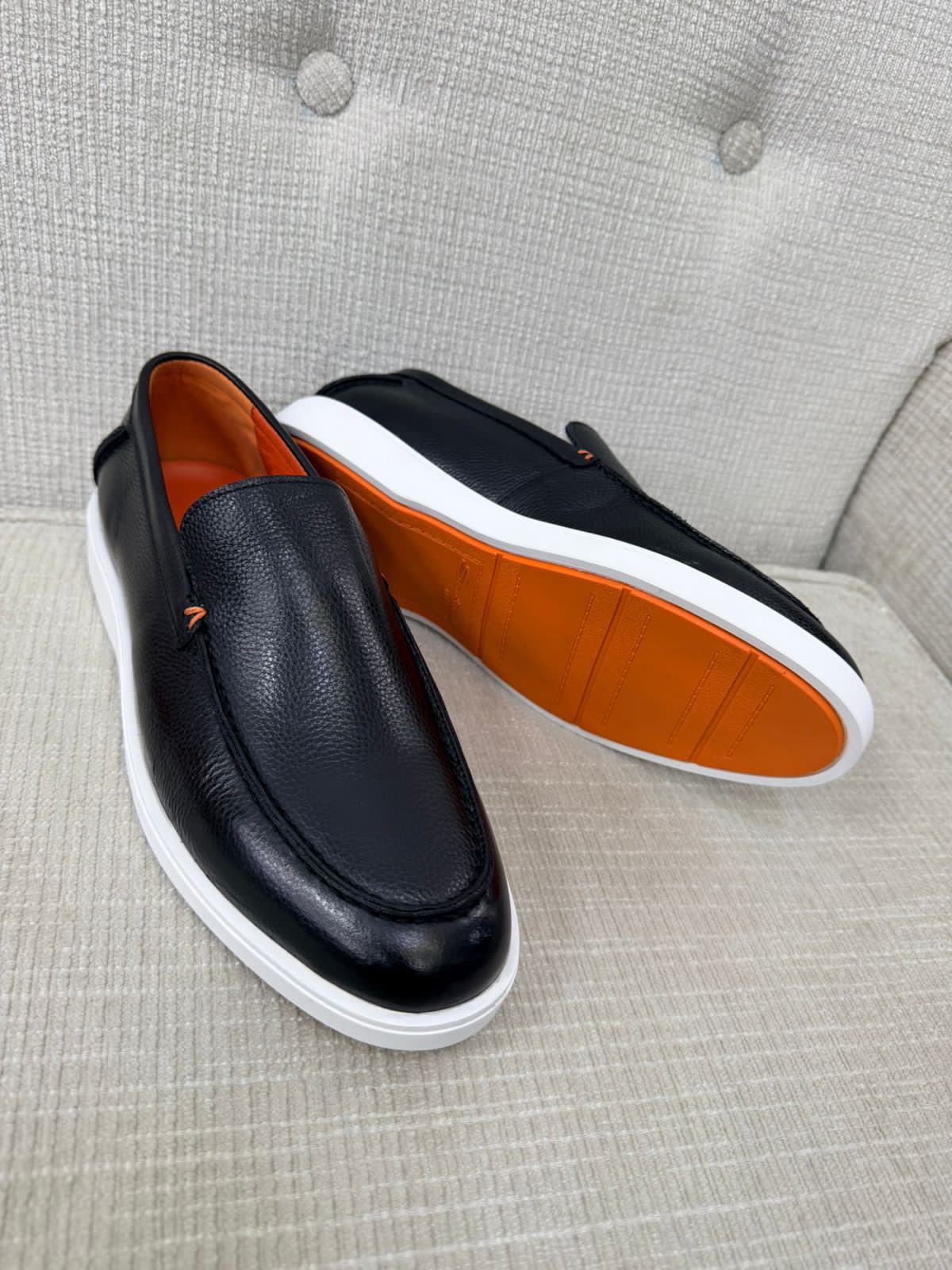 Santoni Men's Premium Black Leather Loafer Sneakers