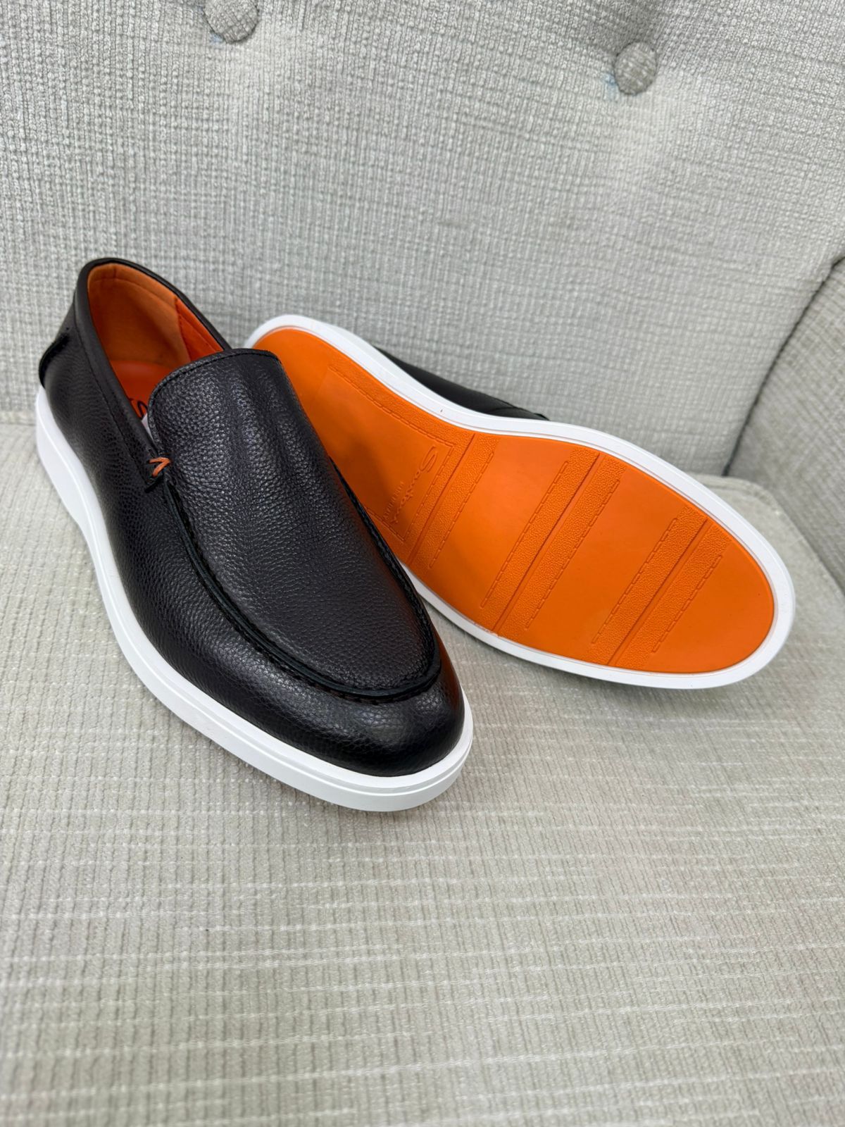 Santoni Men's Premium Black Leather Loafer Sneakers