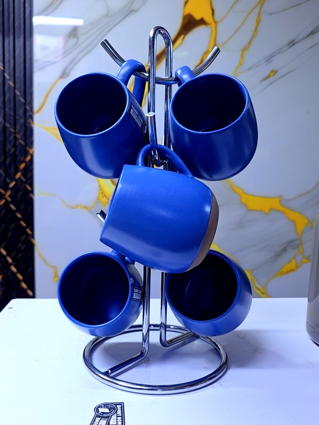 Danny Home Premium Porcelain Mug Set with Stand (6 Pieces)