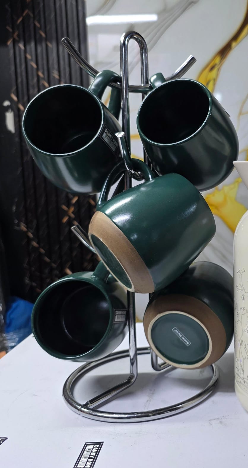 Danny Home Premium Porcelain Mug Set with Stand (6 Pieces)