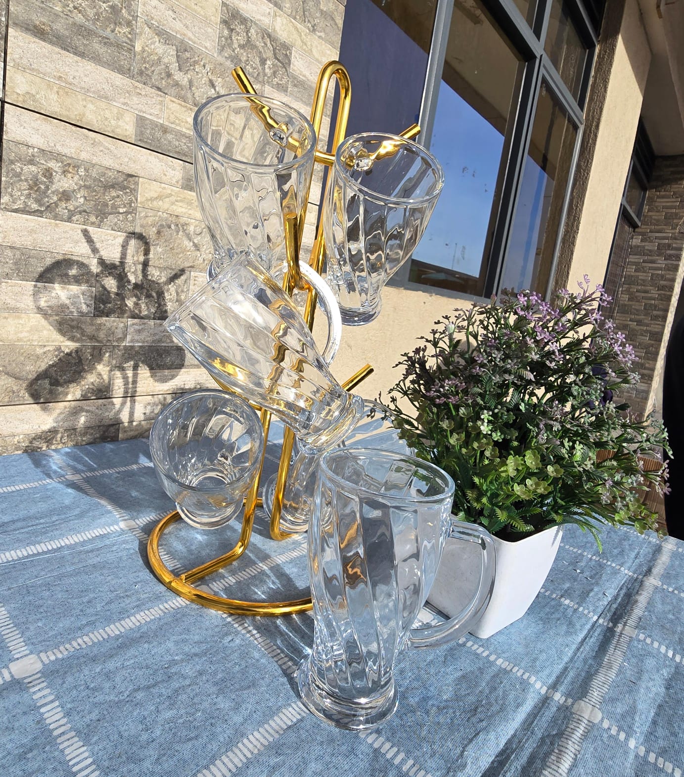 Royal Vintage Clear Glass Coffee Mug Set with Stand (6 Pieces - 320ml)
