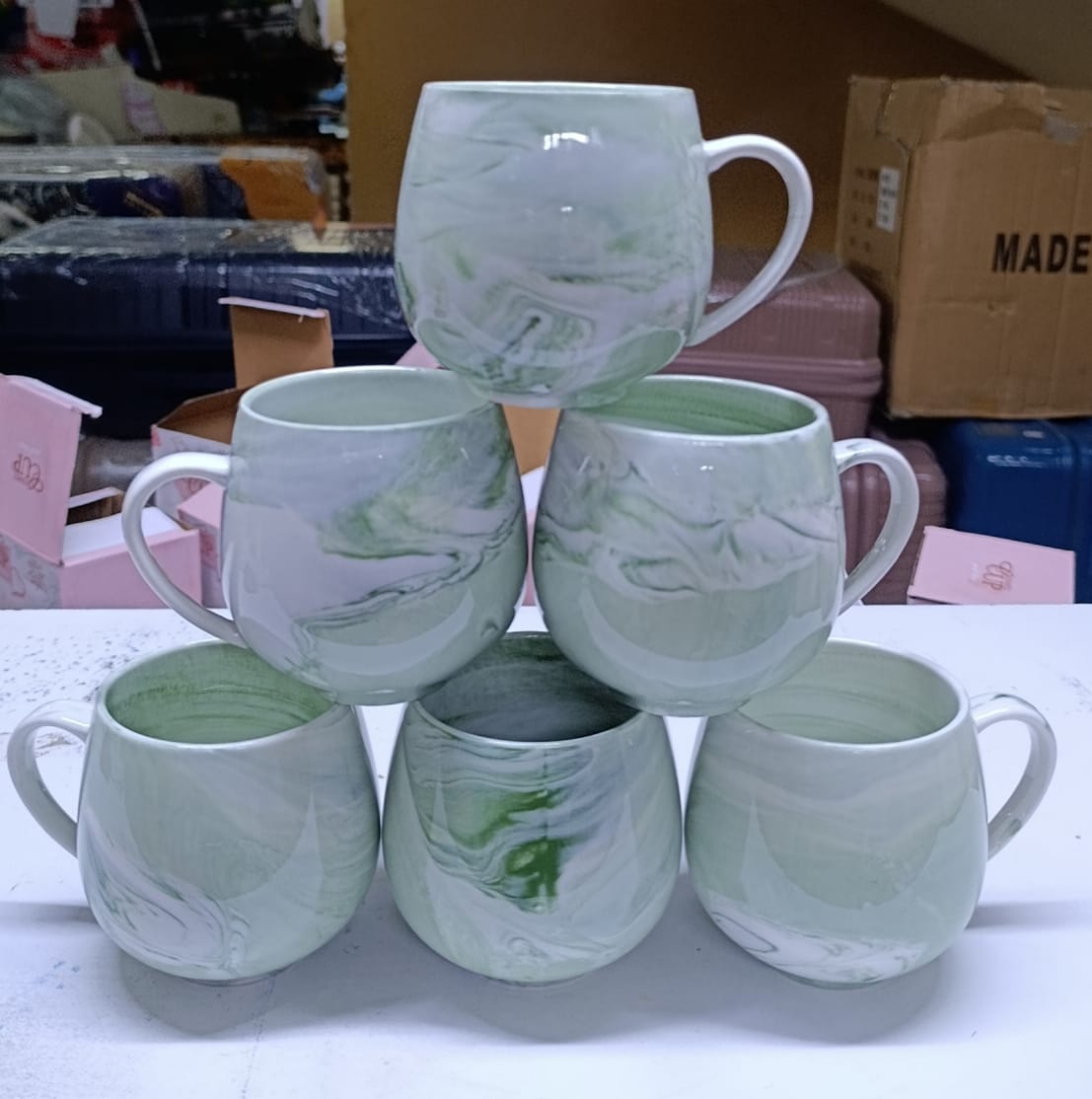 Luxury Marble Pot-Shaped Ceramic Mugs (Set of 6 - 470ml)