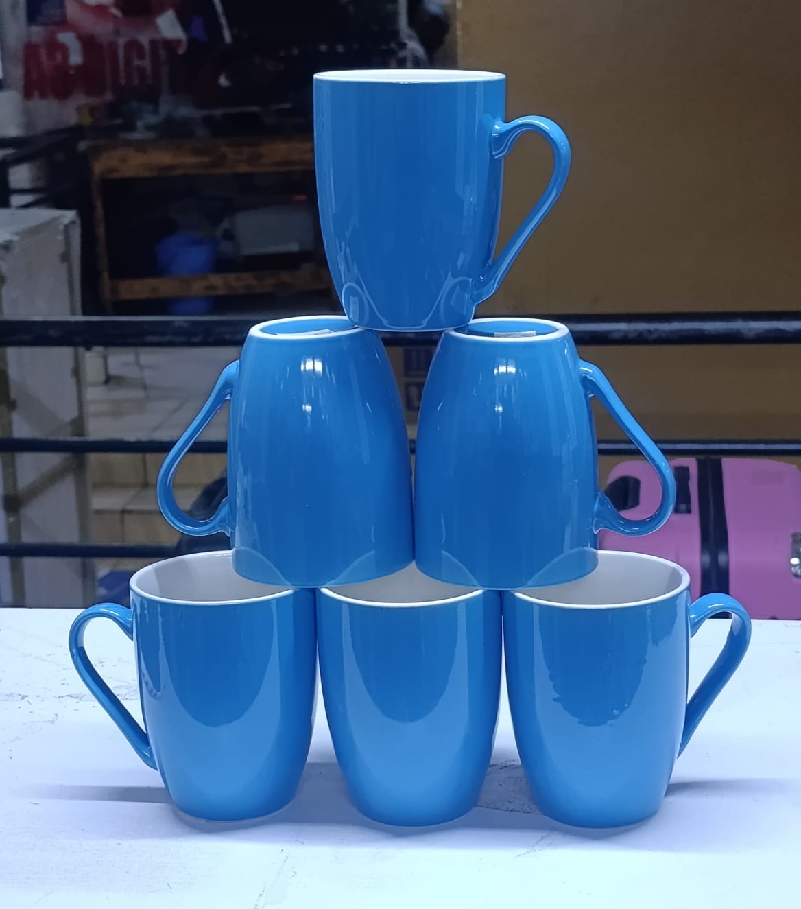 Premium Pastel Pink Ceramic Mug Set (6 Pieces - 350ml)