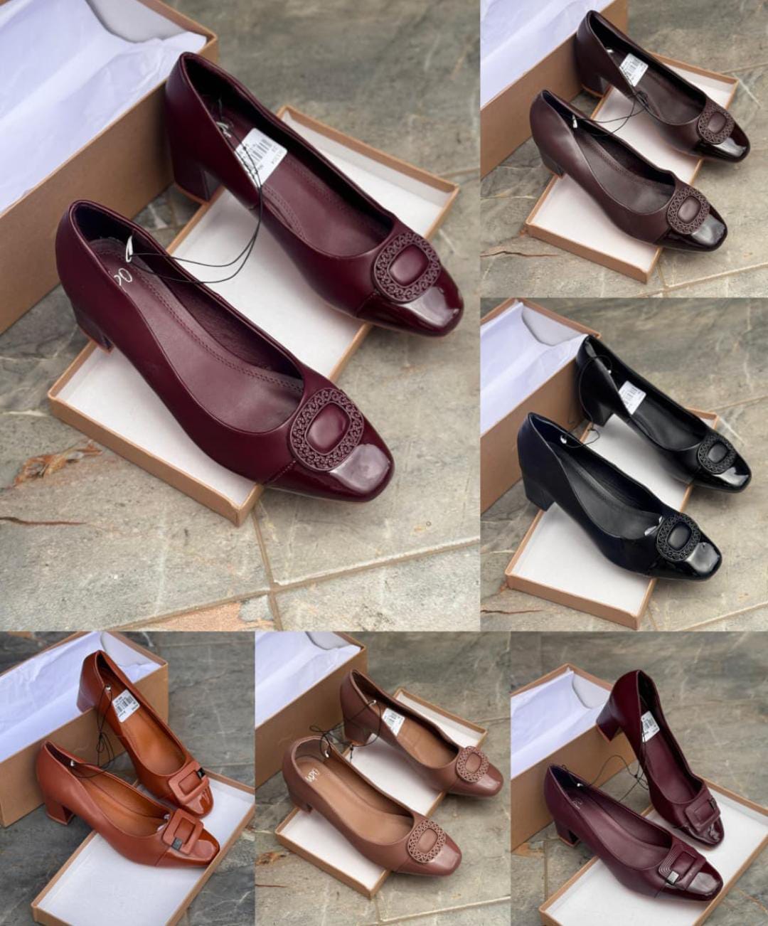 IMPO Leather Wet-Look Round-Toe Chunky Block Heels