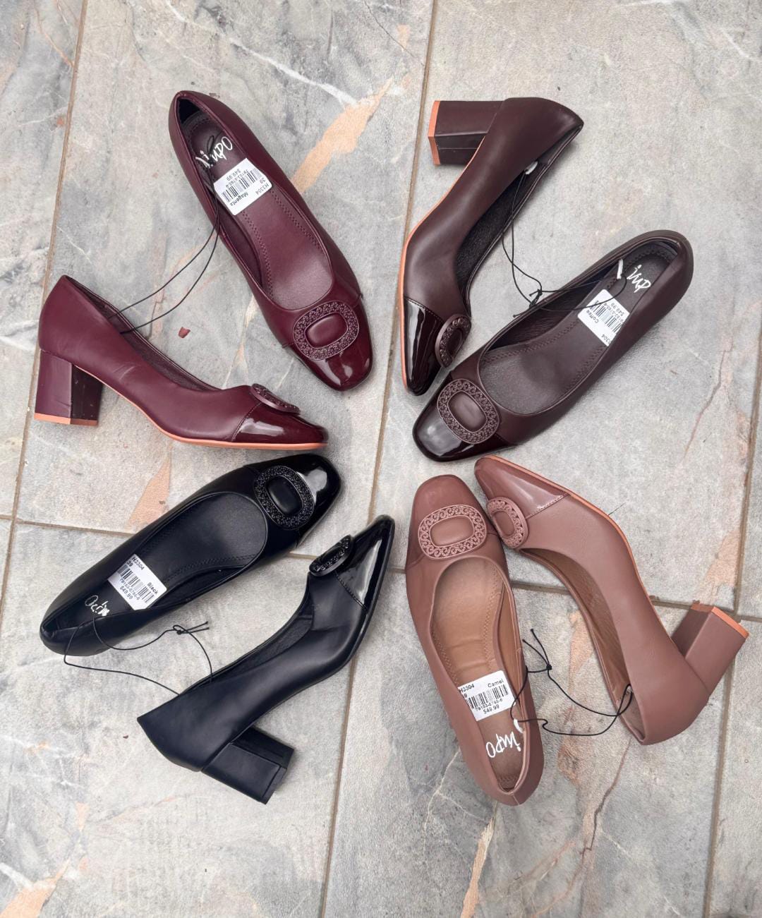 IMPO Leather Wet-Look Round-Toe Chunky Block Heels