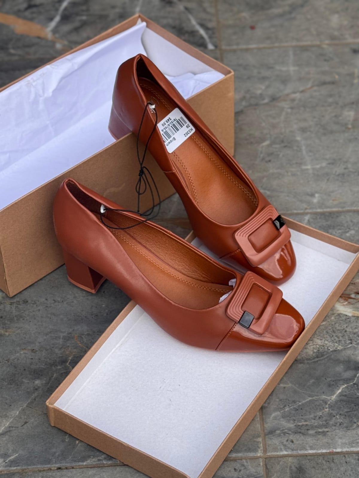 IMPO Leather Wet-Look Round-Toe Chunky Block Heels