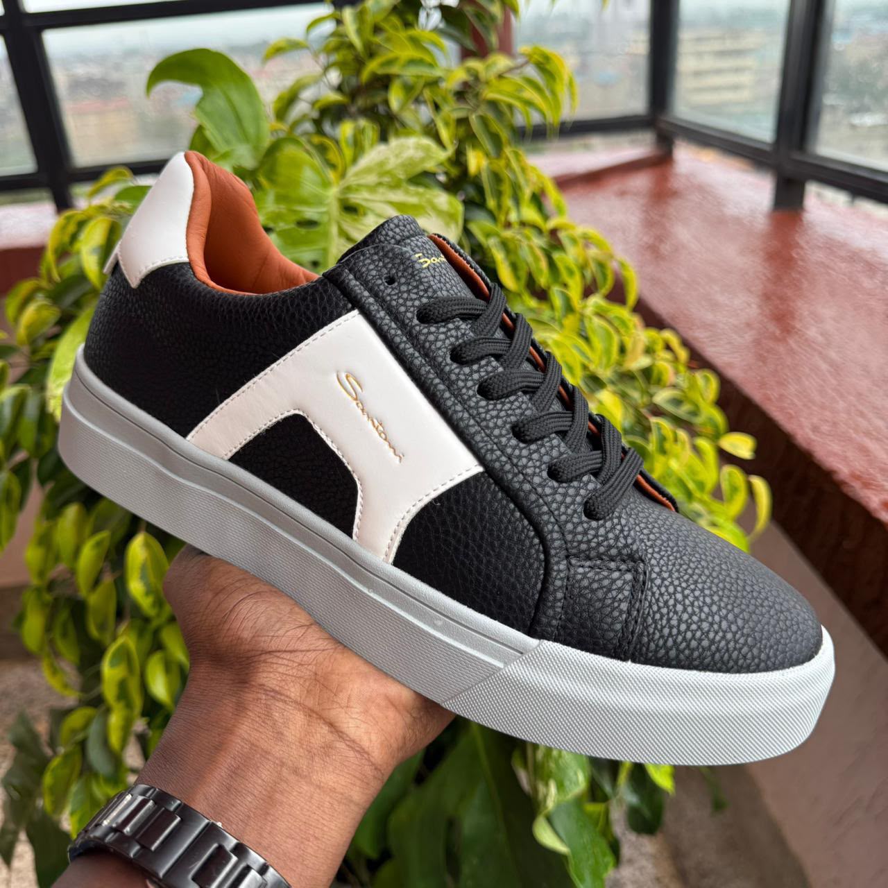 Santoni Milano Men's Pebbled Leather Sneakers