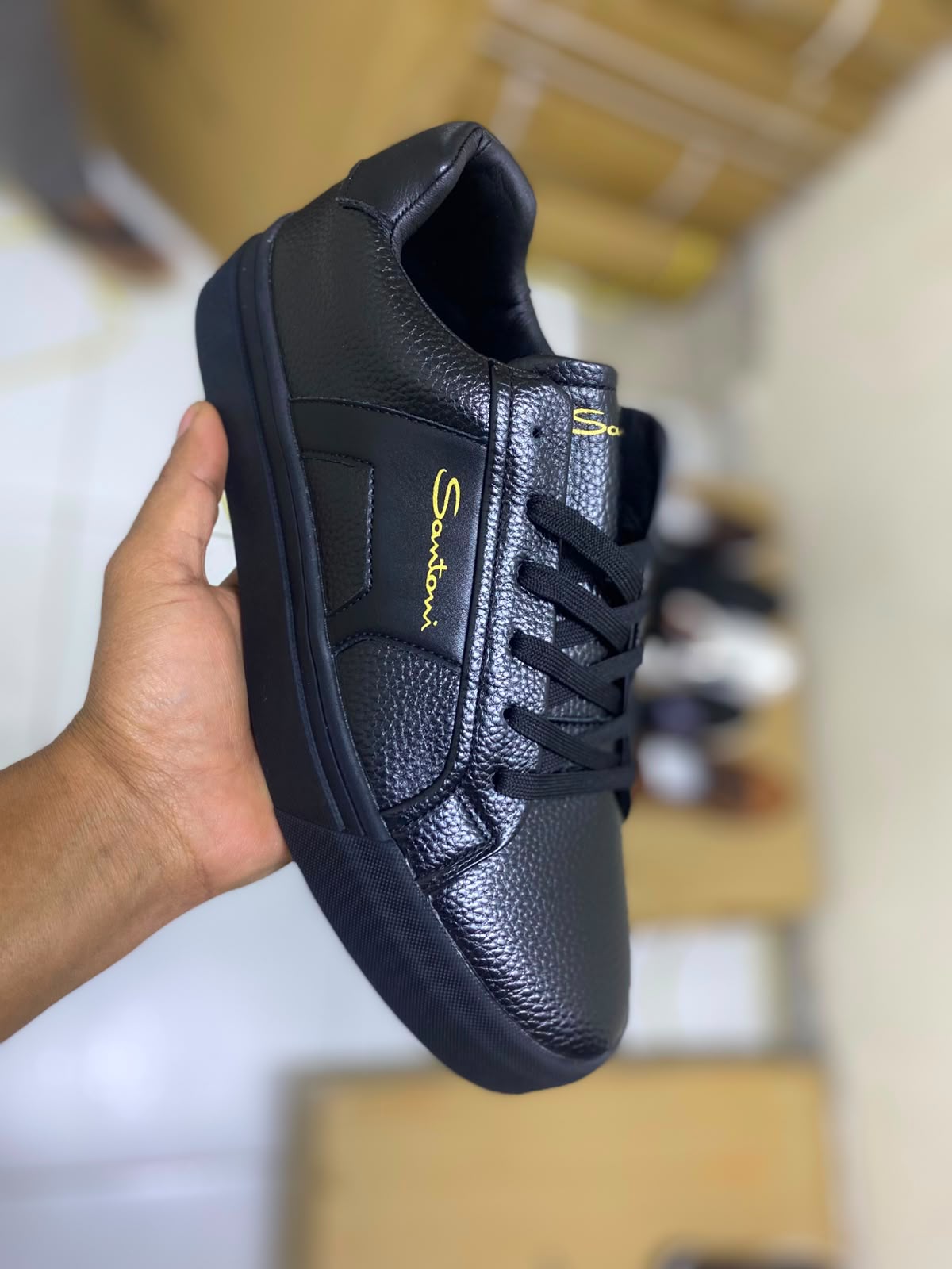 Santoni Milano Men's Pebbled Leather Sneakers