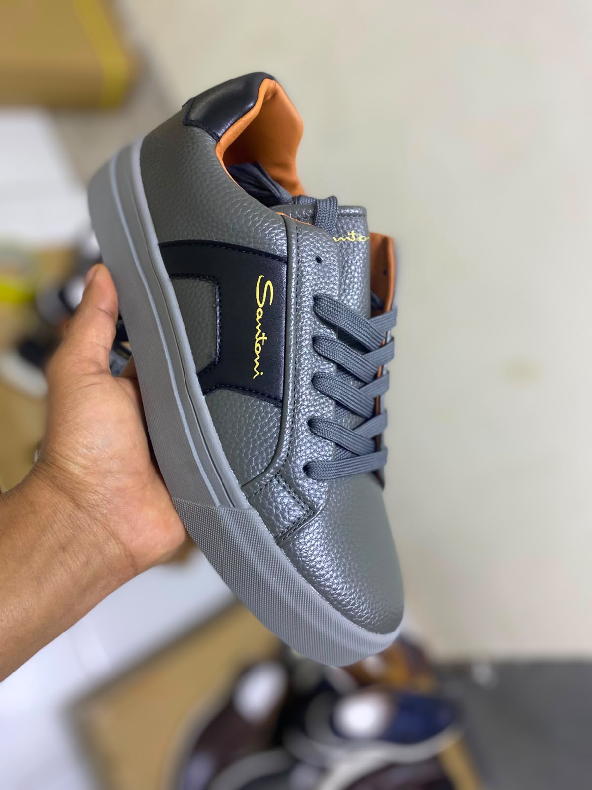 Santoni Milano Men's Pebbled Leather Sneakers
