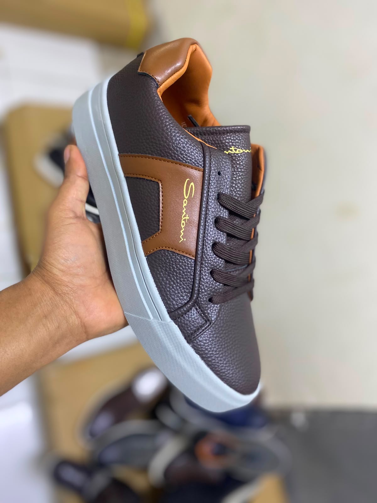 Santoni Milano Men's Pebbled Leather Sneakers