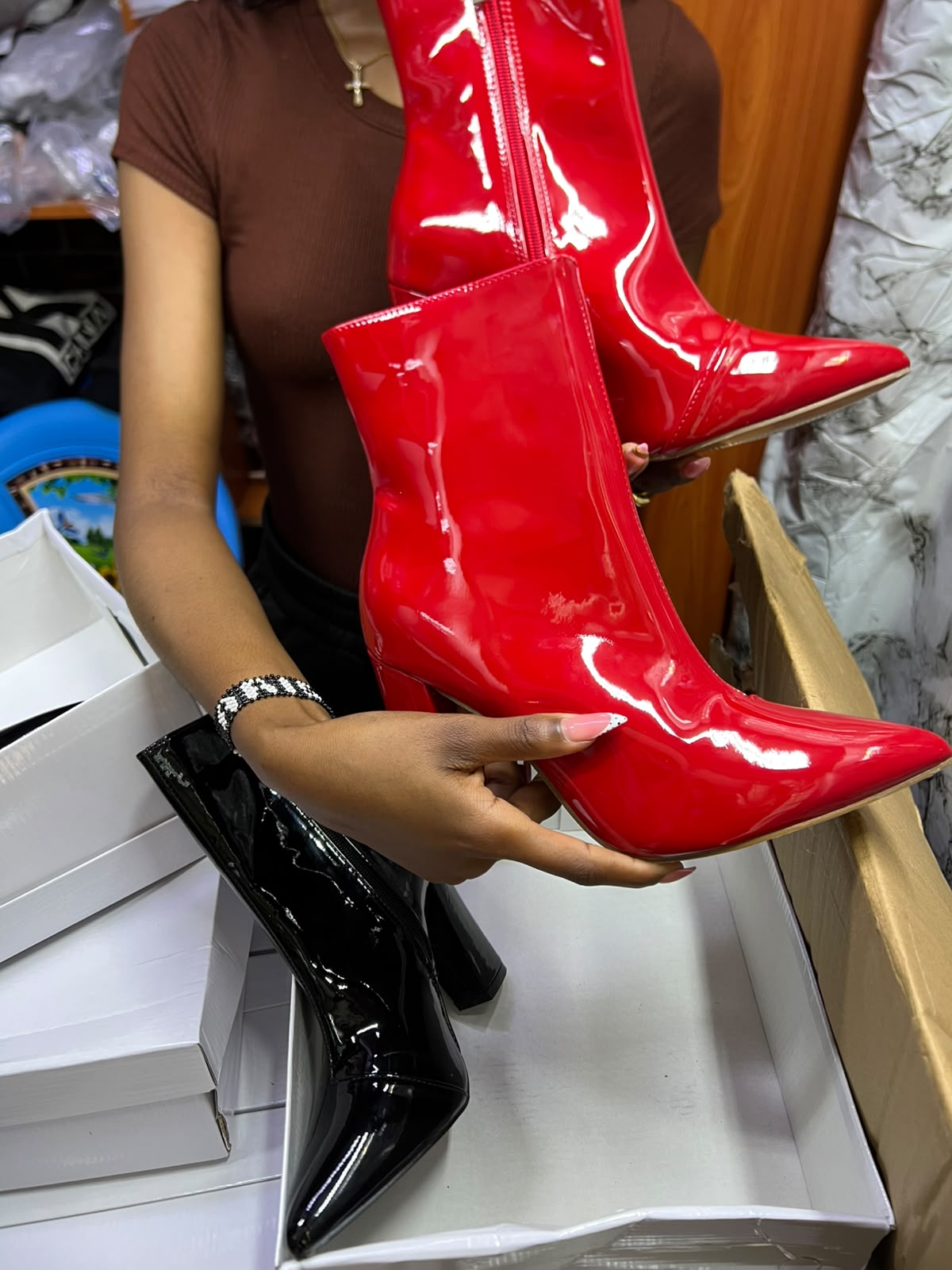 Ladies Wet-Look Patent Ankle Short Boots