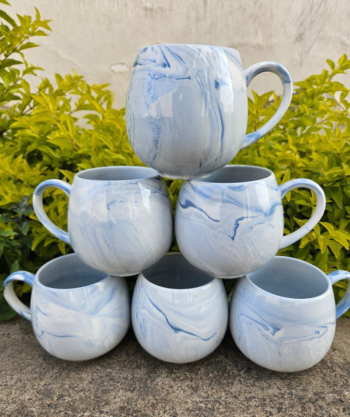 ☕ LUXURY MARBLED CERAMIC MUG SET (6 PCS)