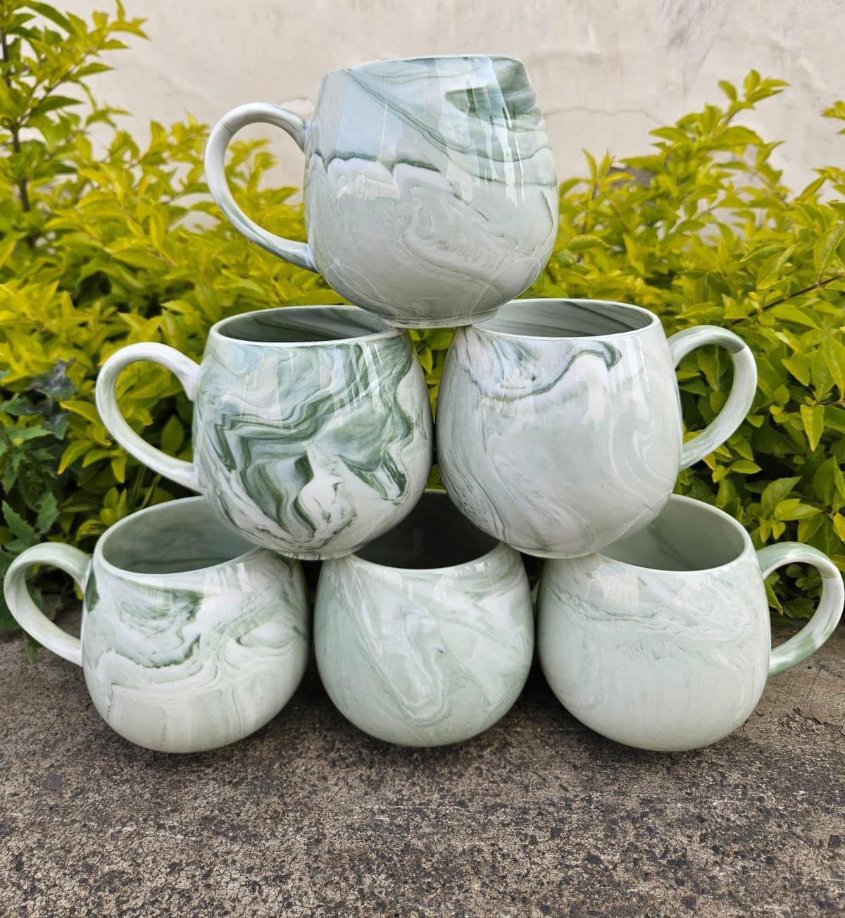 ☕ LUXURY MARBLED CERAMIC MUG SET (6 PCS)