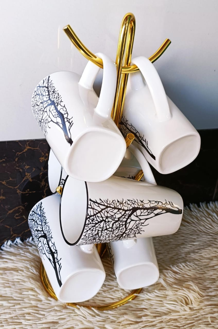 ☕ WHITE & BLACK TREE PATTERN MUG