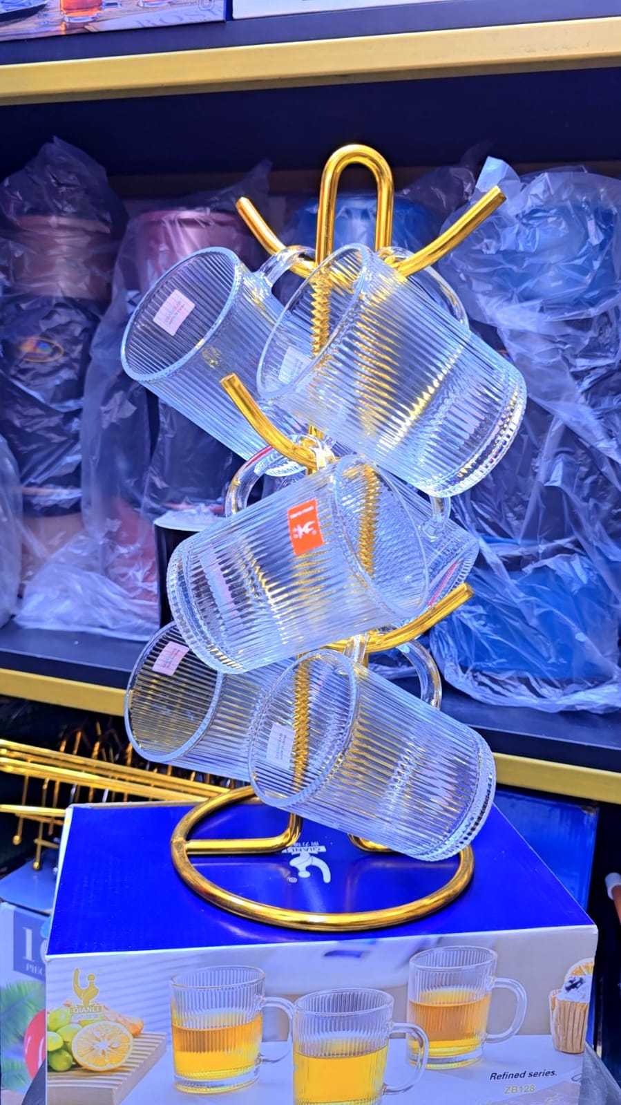 🔥 SET OF 6 CLEAR RIBBED COFFEE MUGS (370ML)
