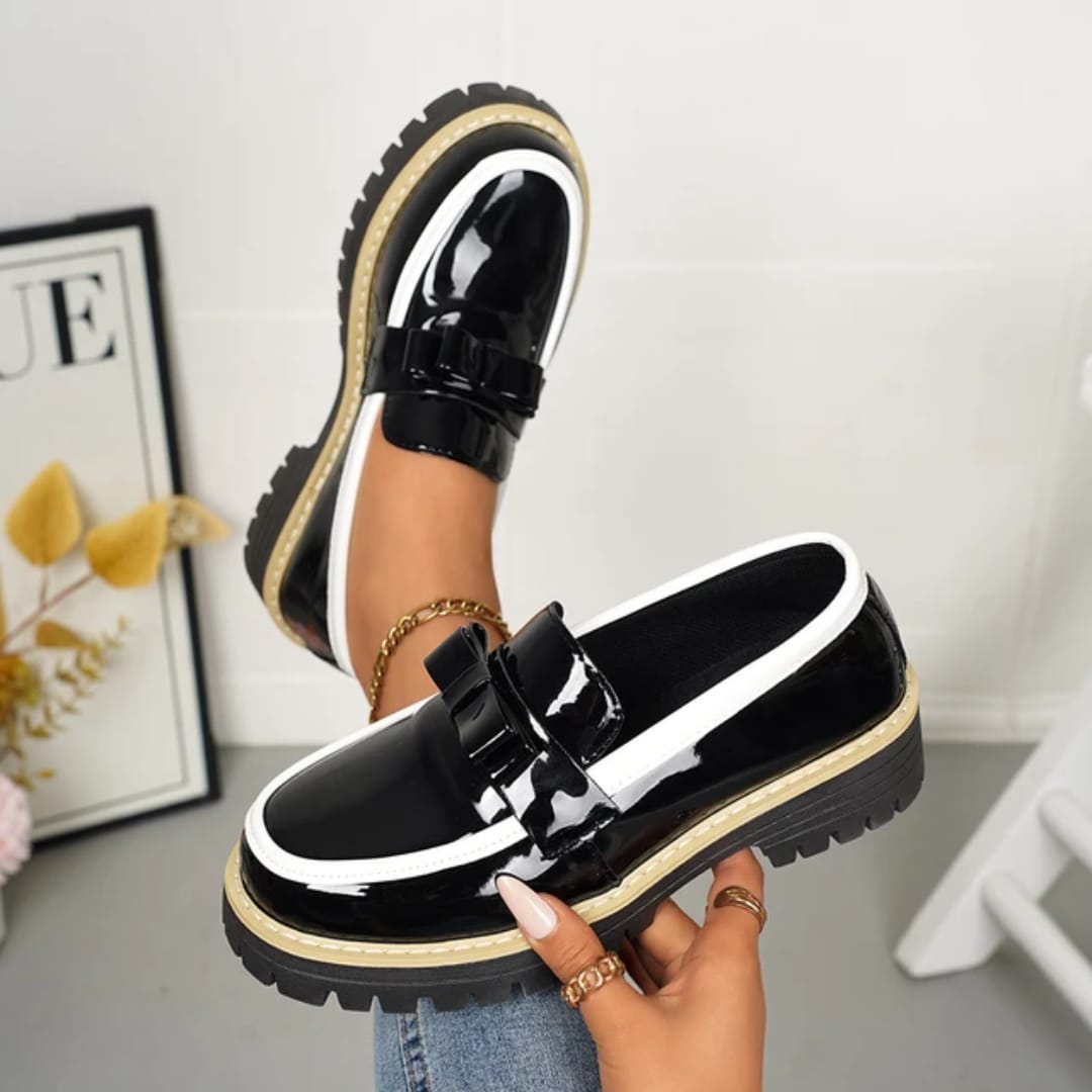 Ladies Patent Platform Brogue Loafers