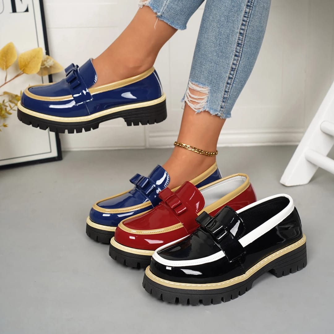Ladies Patent Platform Brogue Loafers