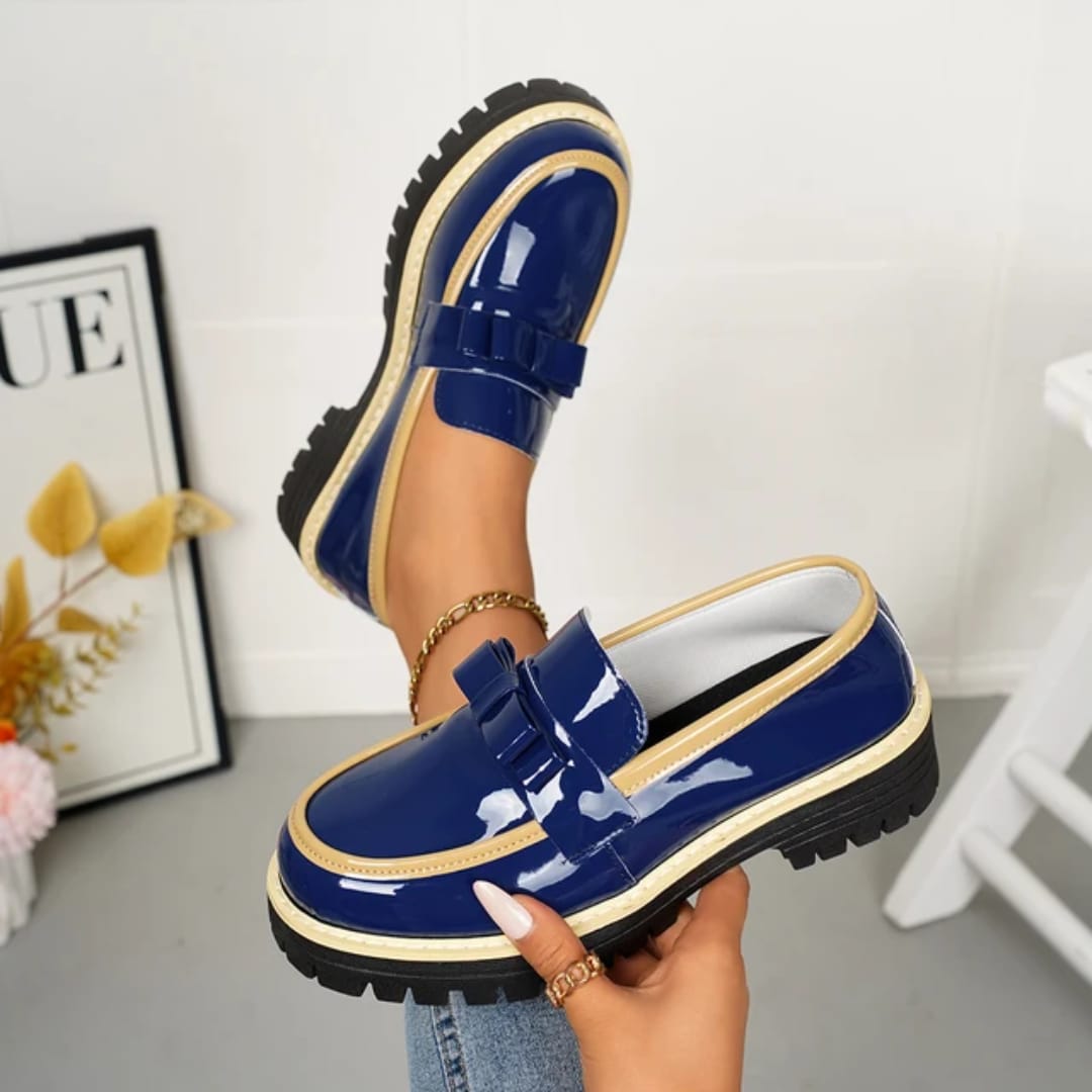 Ladies Patent Platform Brogue Loafers