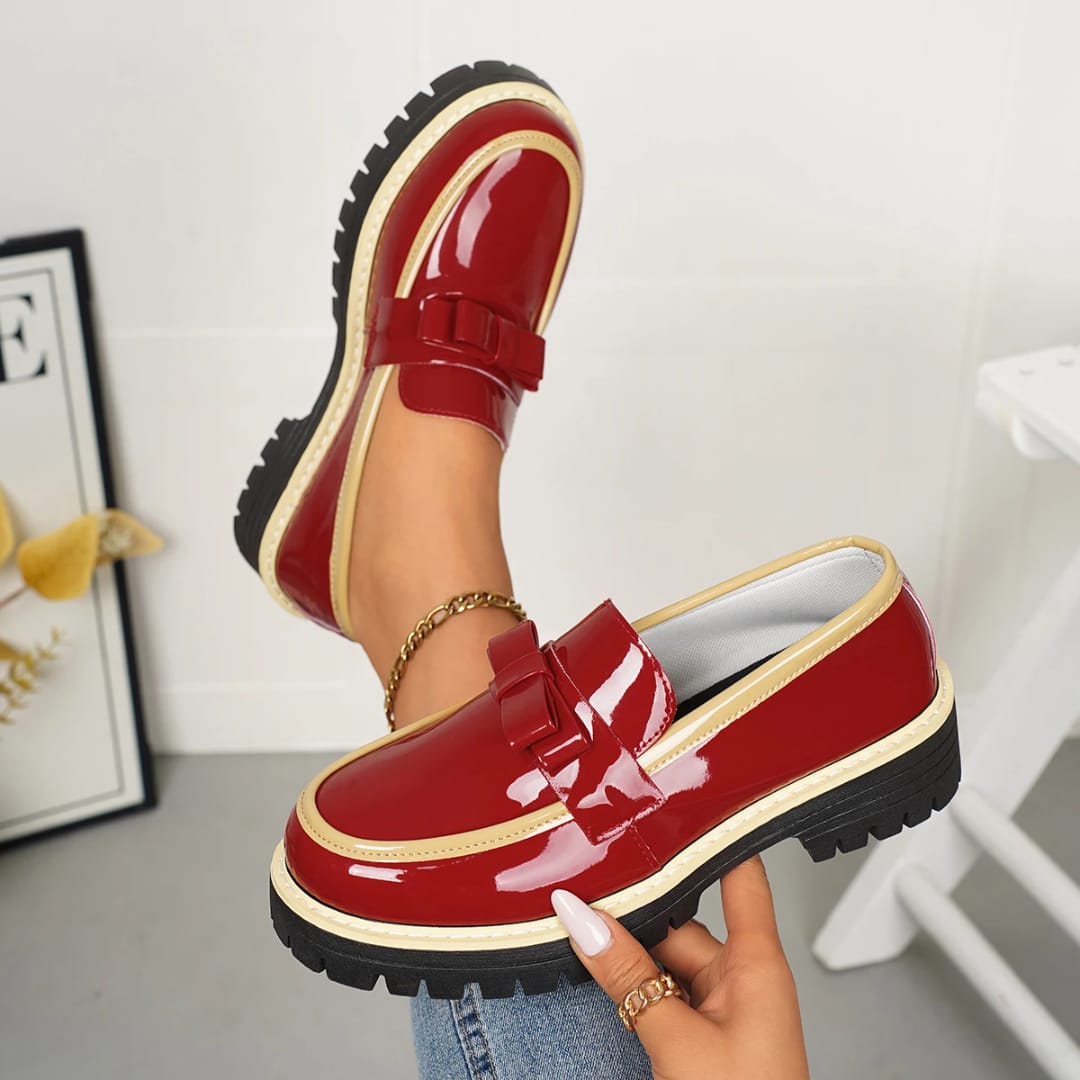 Ladies Patent Platform Brogue Loafers