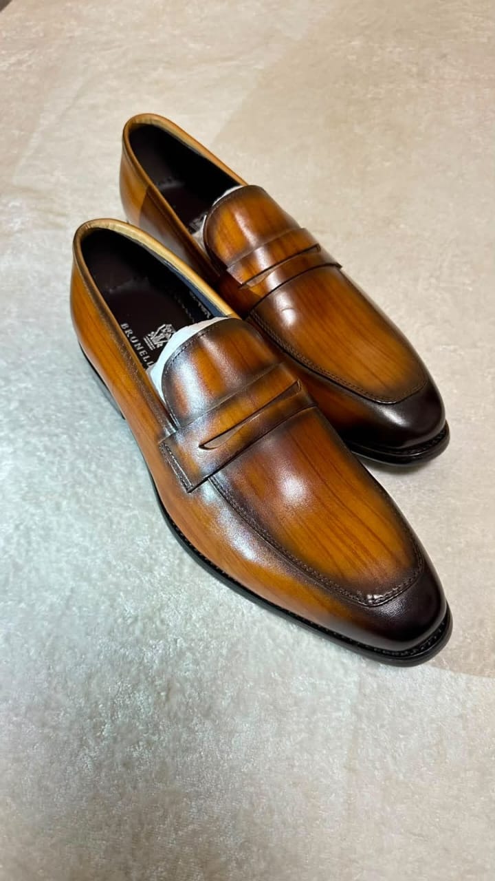 Men's Brunello Cucinelli Burnished Leather Penny Loafers