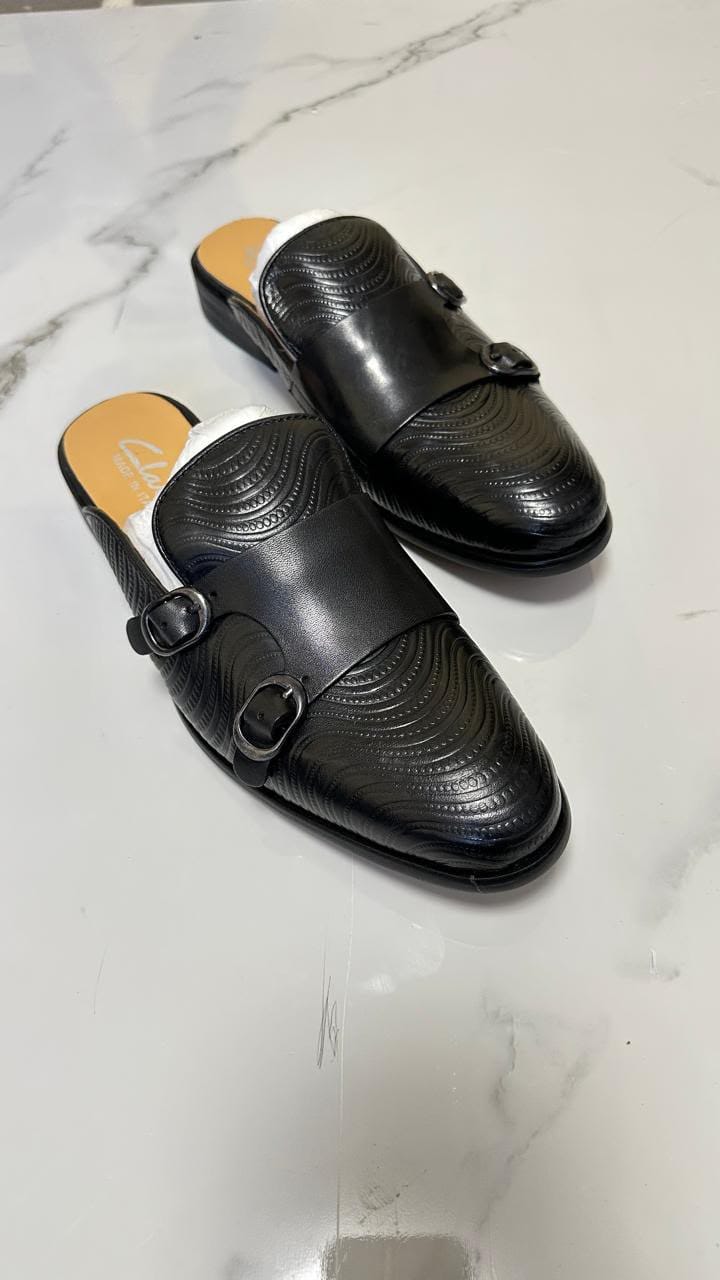 Men's Ferragamo Textured Tassel Leather Mules