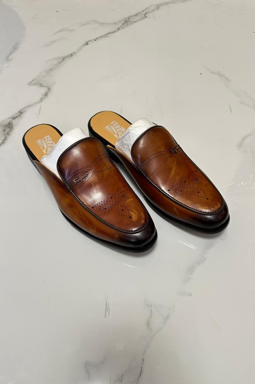 Men's Ferragamo Textured Tassel Leather Mules