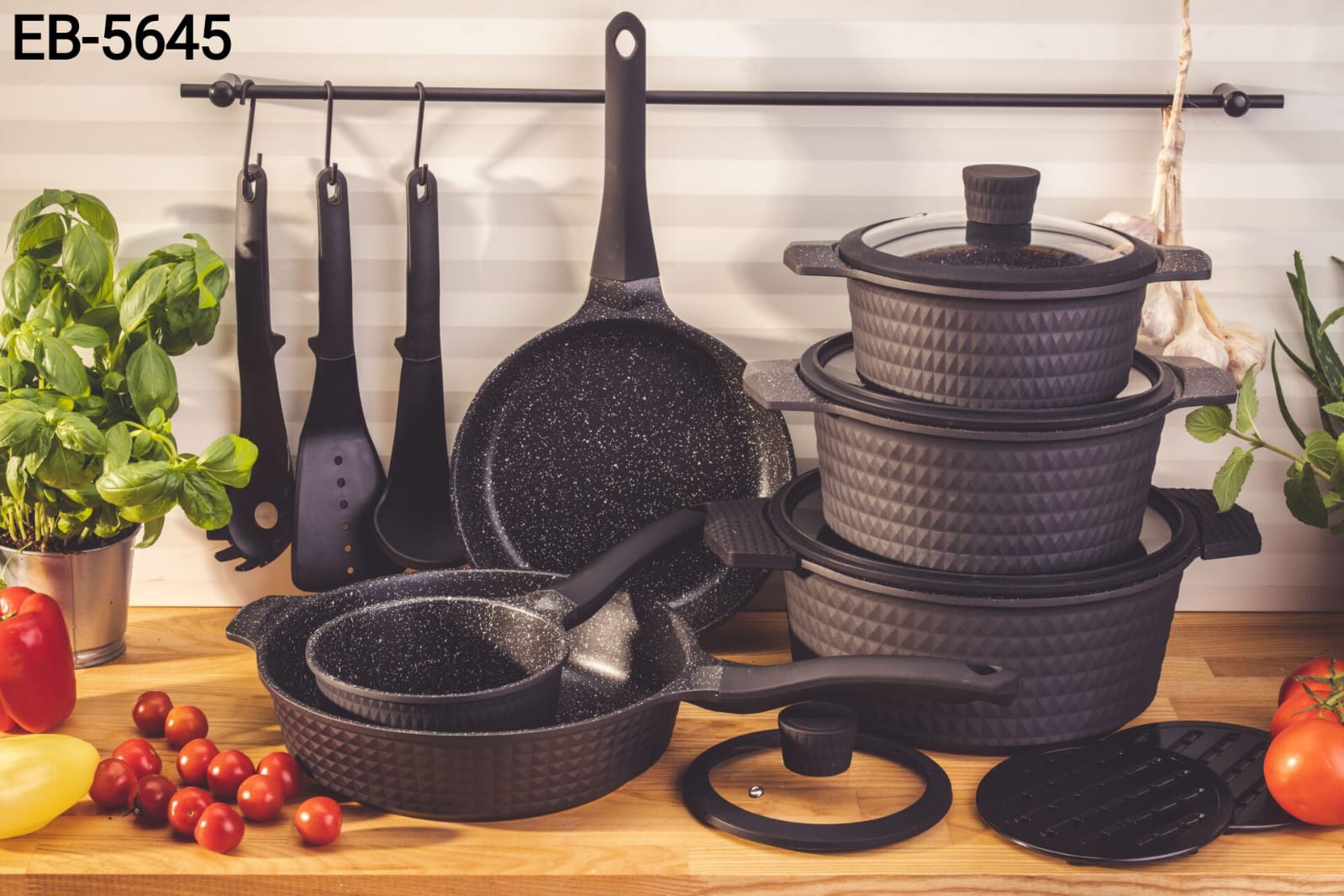 EDENBERG 15-PCS DIAMOND GRANITE NON-STICK SET
