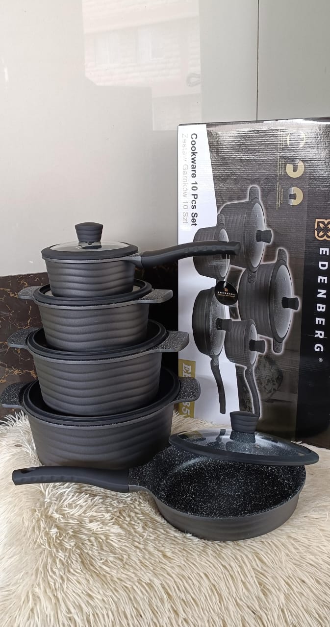 EDENBERG 10-PCS  GREY GRANITE NON-STICK SET