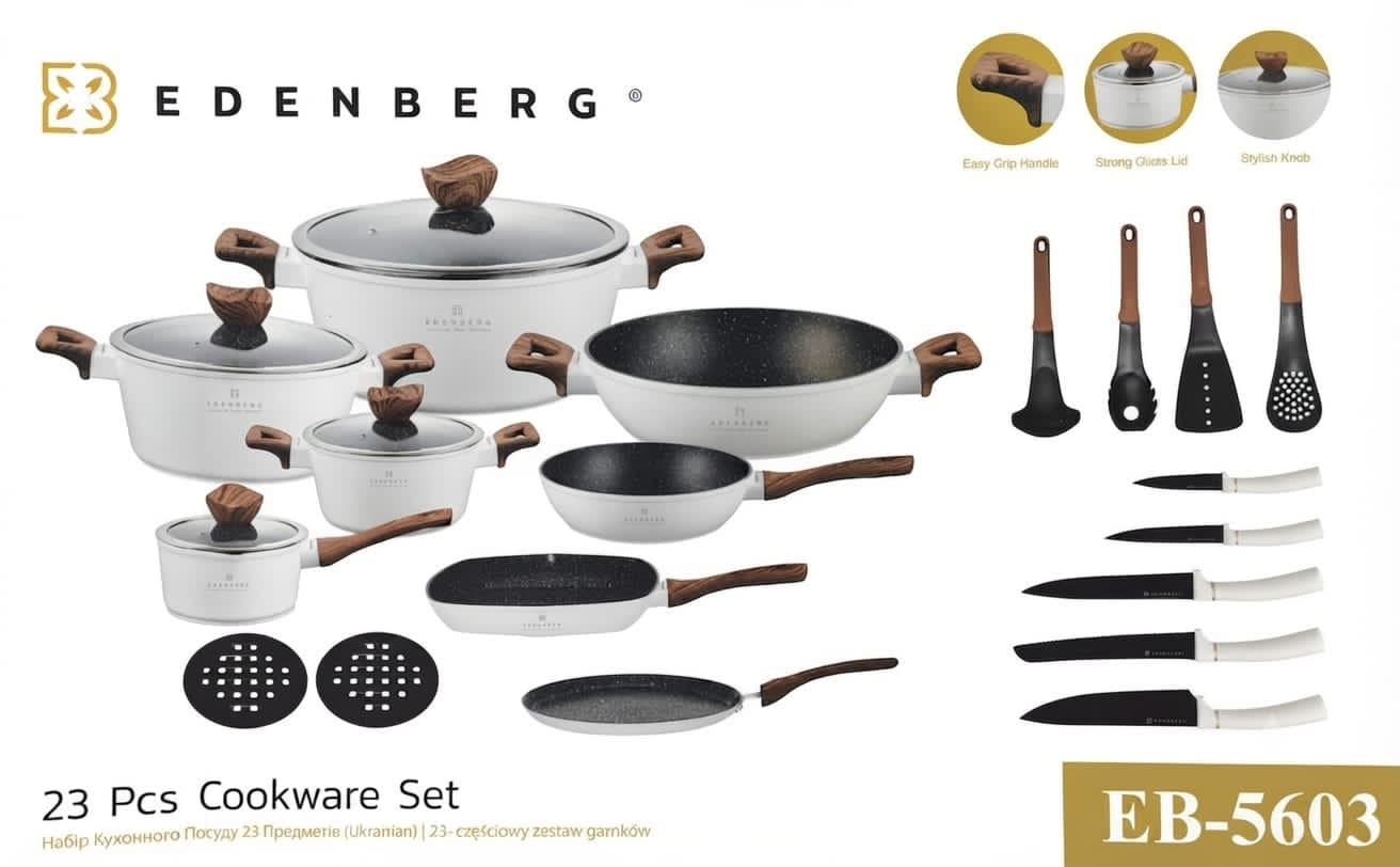 EDENBERG 23-PCS LUXURY WHITE MARBLE COOKWARE SET