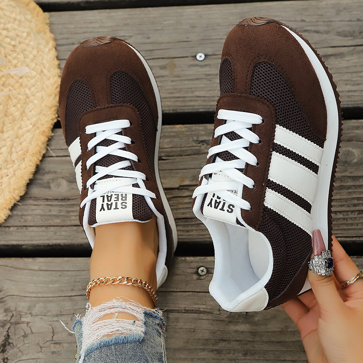 Ladies Fashion Striped Casual Sneakers