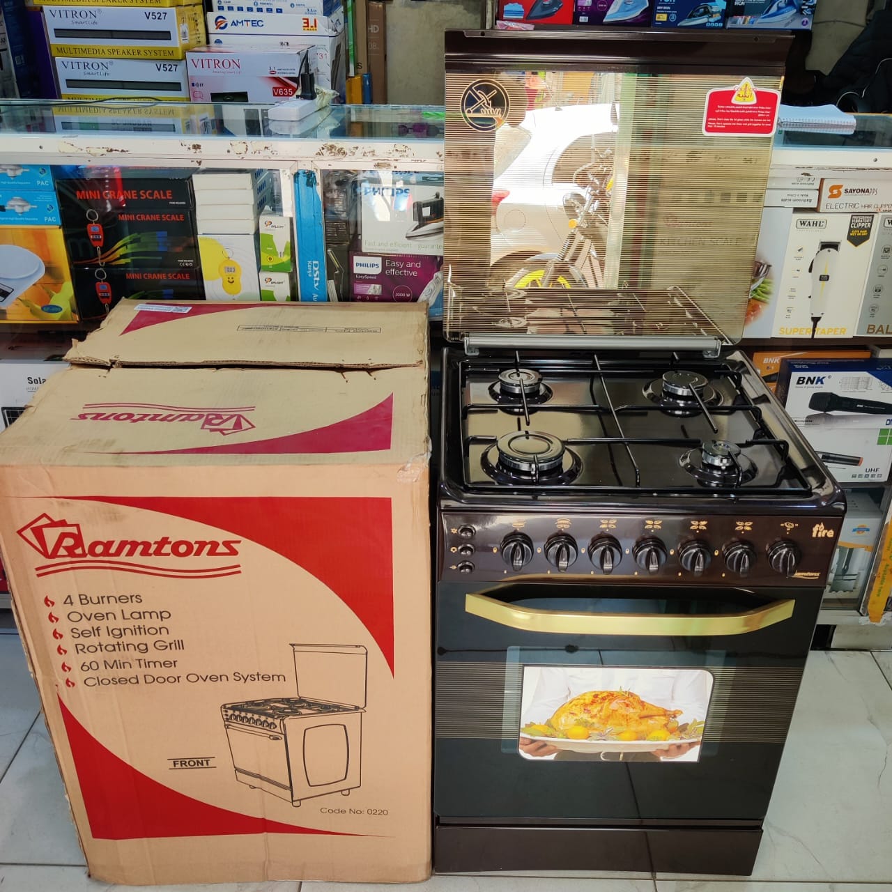VON 60X90CM 5-GAS STANDING COOKER WITH GAS COMPARTMENT
