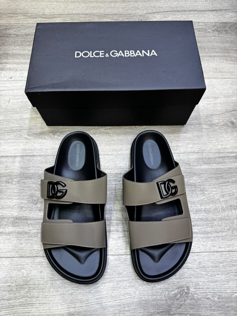 Men's Dolce & Gabbana Cross-Strap Leather Slides