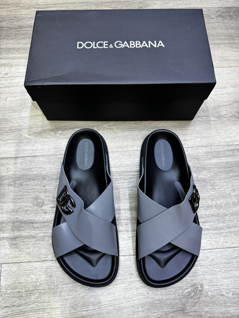 Men's Dolce & Gabbana Cross-Strap Leather Slides