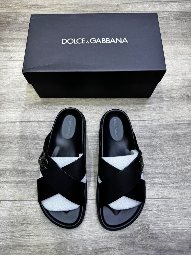 Men's Dolce & Gabbana Cross-Strap Leather Slides