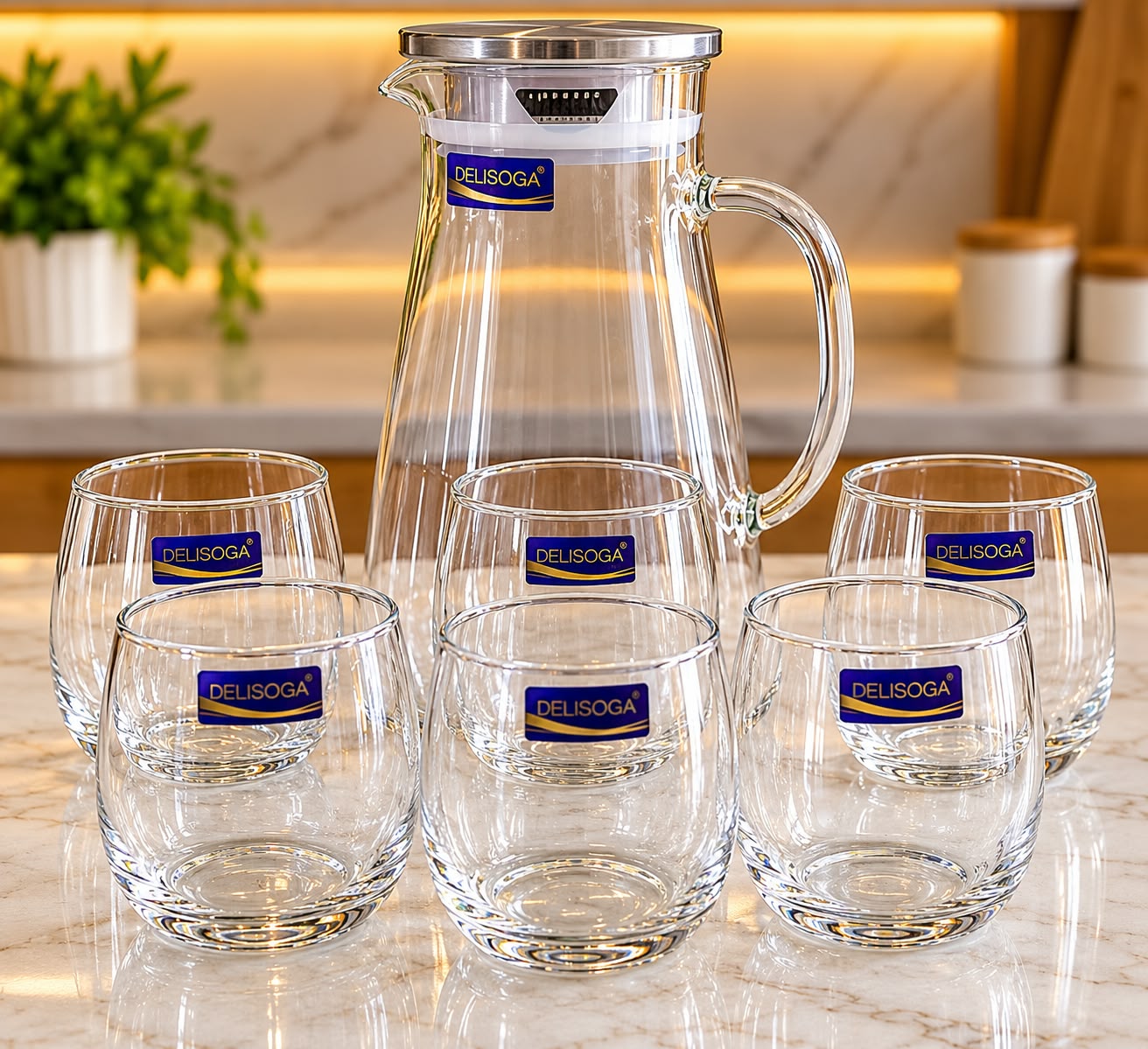 🥛✨CLASSY GLASSWARE JUG & 6-CUP SET