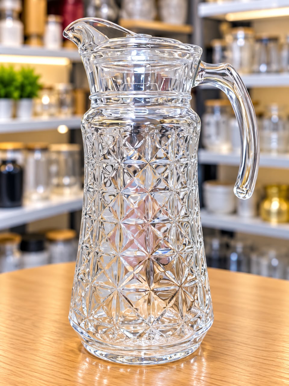 1.2L STARBURST CUT CRYSTAL GLASS PITCHER WITH LID