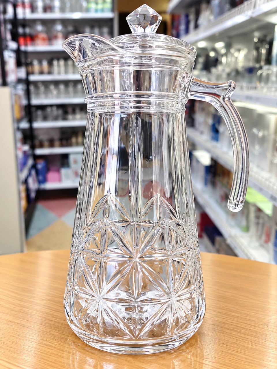 1.5L STARBURST CUT CRYSTAL GLASS PITCHER WITH LID