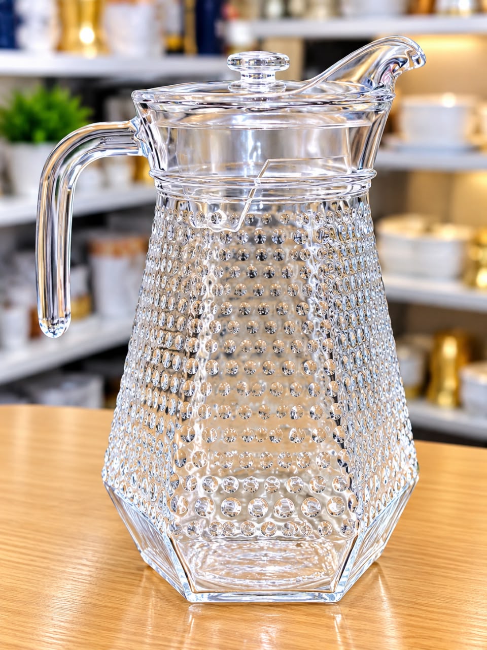 🧊 1.2L DIMPLED CRYSTAL-CLEAR GLASS PITCHER